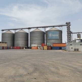 Silos at a WFP humanitarian logistics base.